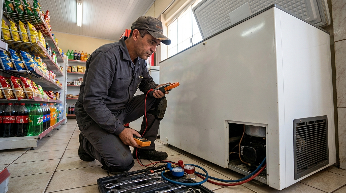 Reparo da placa eletrônica de um freezer em atendimento em Cabo Frio‑RJ