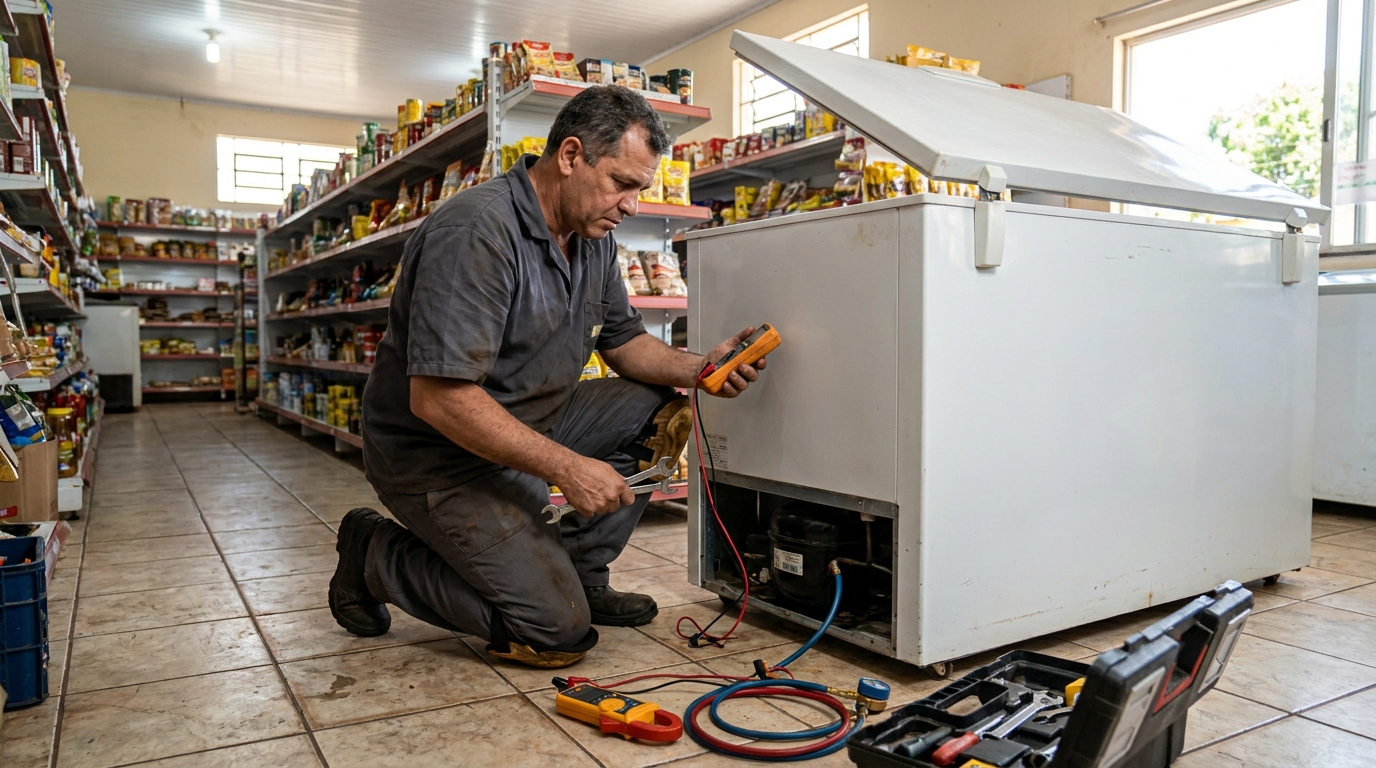 Troca de termostato de freezer em atendimento em Cabo Frio‑RJ